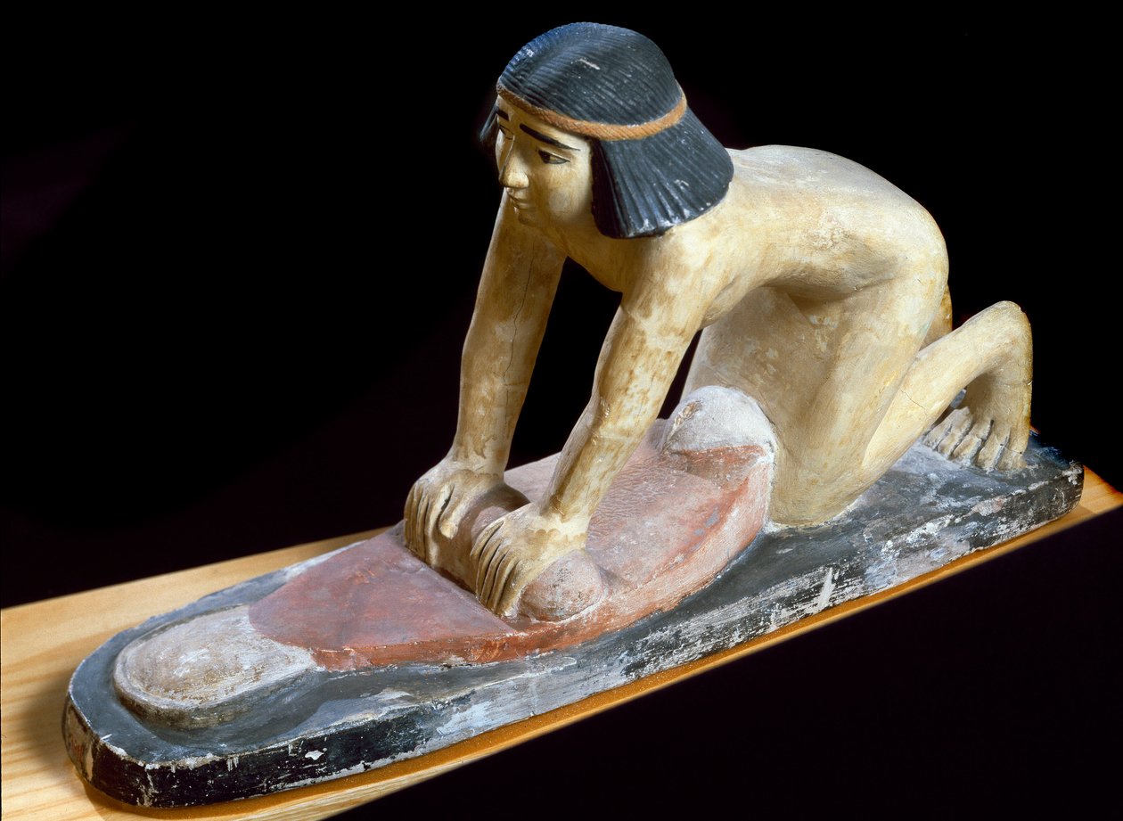 Egyptský starověk: „Egyptské drcení obilovin na výrobu chleba““ Figurka. 5. dynastie. 2400 před naším letopočtem. Florencie, Museo Archeologico od Egyptian 5th Dynasty