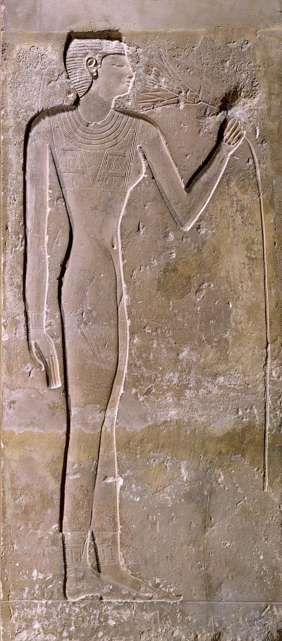 Sloup zobrazující ženu vonící lotosový květ, Stará říše, 2423-2263 př.n.l. od Egyptian 5th Dynasty