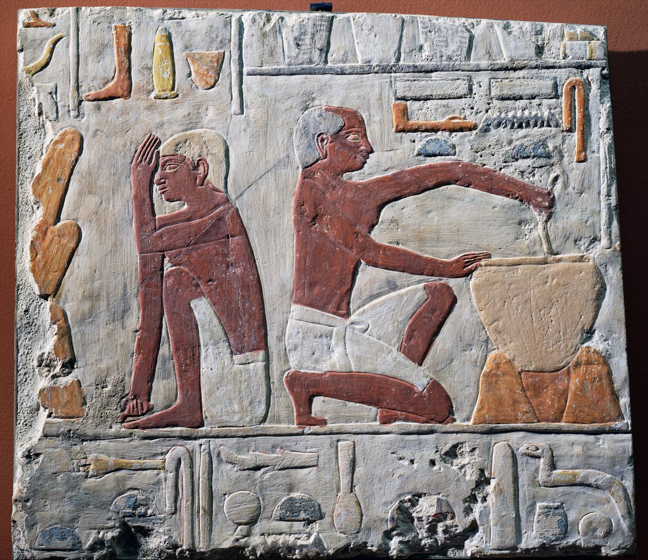Příprava a pečení chleba, 2500-2350 př.nl (malovaný vápenec) od Egyptian 5th Dynasty