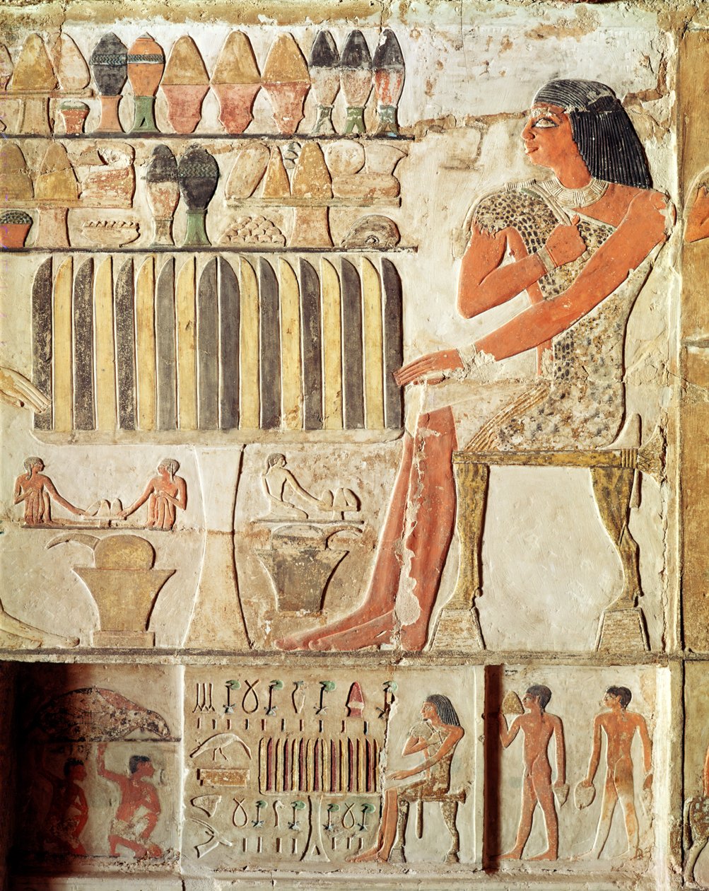 Zesnulý před stolem s jídlem, egyptský, Stará říše (nástěnná malba) od Egyptian 5th Dynasty