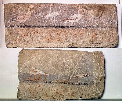 Nástěnná malba zobrazující ptáky, Stará říše (malovaný kalcit) od Egyptian 5th Dynasty