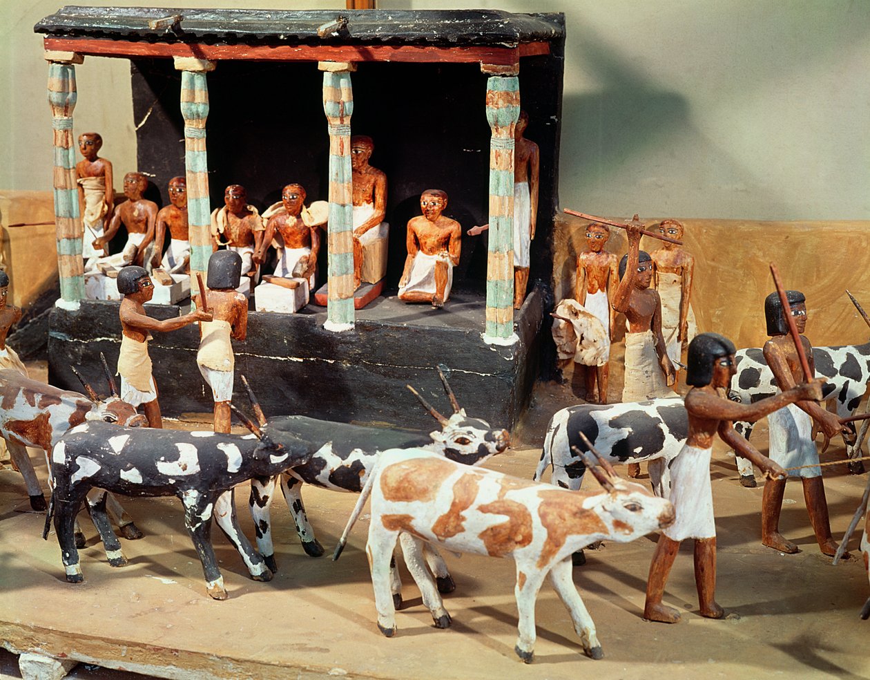 Pohřební model soupisu dobytka z hrobky Meketre, Théby, Střední říše, asi 2000 př. n. l. (malované dřevo) (detail) od Egyptian 6th Dynasty