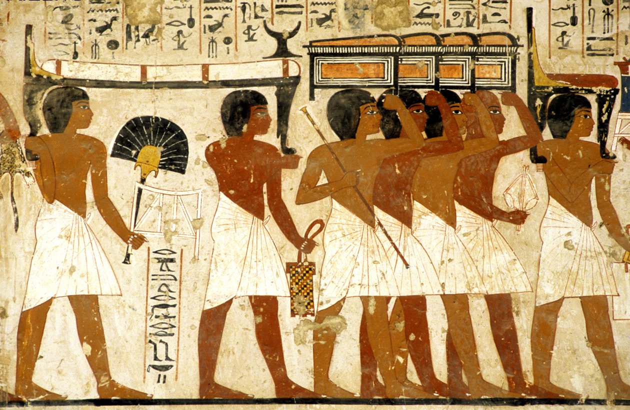 Starověký Egypt, Malba, Pohřební průvod, Ramosova hrobka, Muži nesoucí poklad, Théby, Údolí šlechticů od Egyptian Egyptian