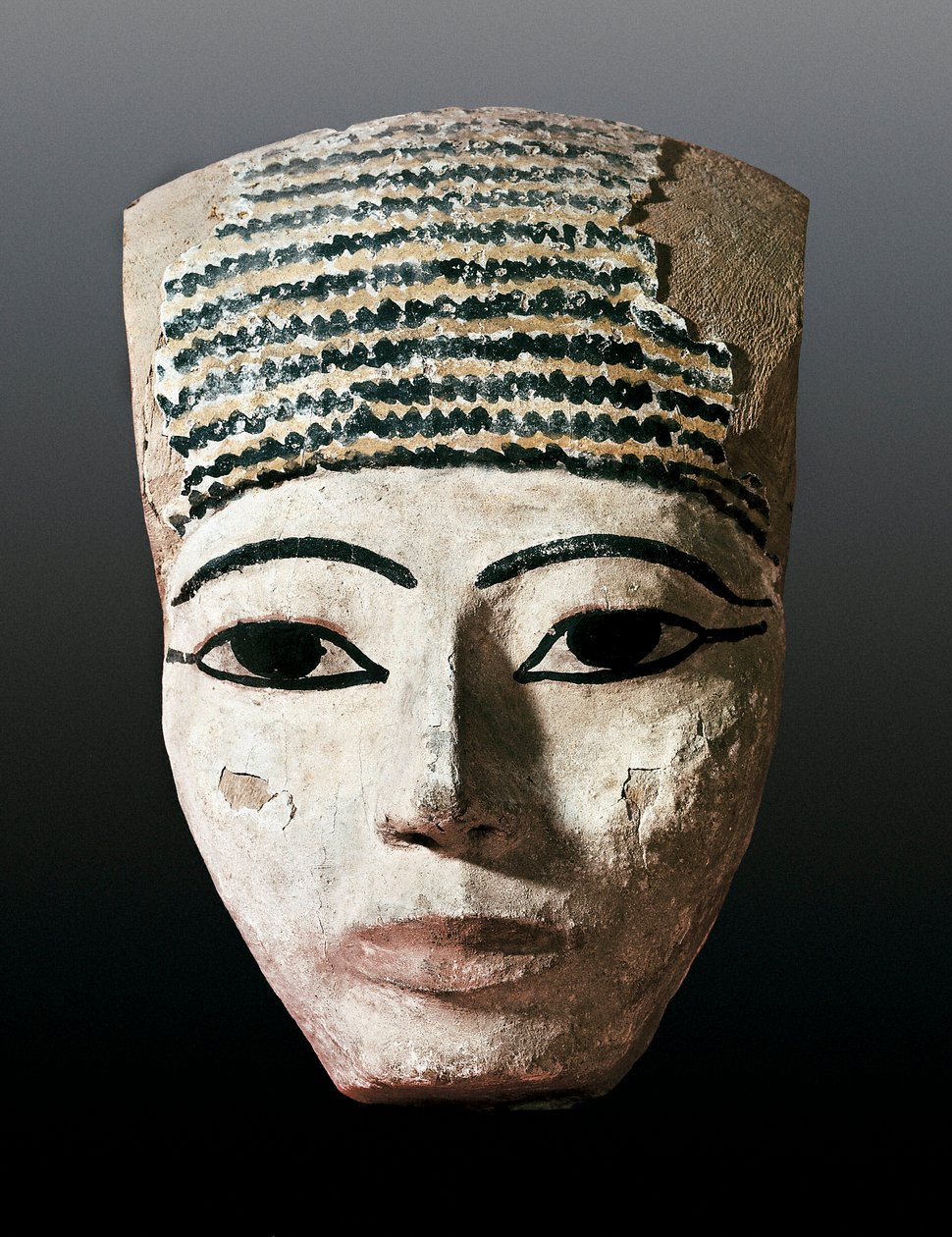 Starověký Egypt: Portrét pro egyptský sarkofág. 17.-12. století av JC. Polychromovaná dřevěná řezba. Monitrol of Montserrat, muzeum Montserrat. od Egyptian Egyptian