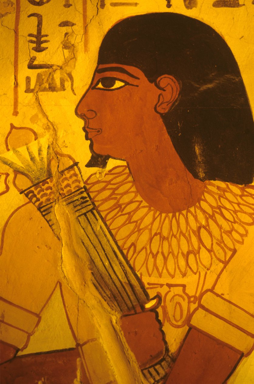 Starověký Egypt, Sennuferova hrobka, nástěnná malba, freska, Sennufer přijímá lotosové poupě, starosta Théb, dozorce za Amenofise II. od Egyptian Egyptian
