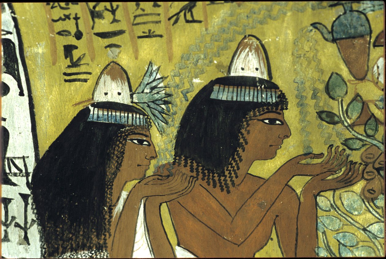 Starověký Egypt, Nástěnná malba, Sennedjem a jeho žena uctívající Isis na stromě Persea, Sennedjemova hrobka, Théby, Deir el Medina od Egyptian Egyptian