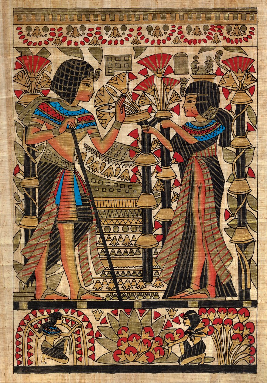 Egyptské umění, Egyptský papyrus: Faraon a jeho manželka, Coll, Part od Egyptian Egyptian