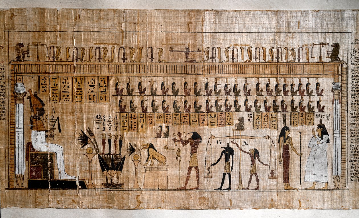 Egyptský starověk: vážení duší (psychostáza). Papyrus knihy mrtvých. Turín, Egyptské muzeum - Starověký Egypt: vážení duší (psychostáze). Papyrus z Knihy mrtvých. Egyptské muzeum, Turín, Itálie od Egyptian Egyptian
