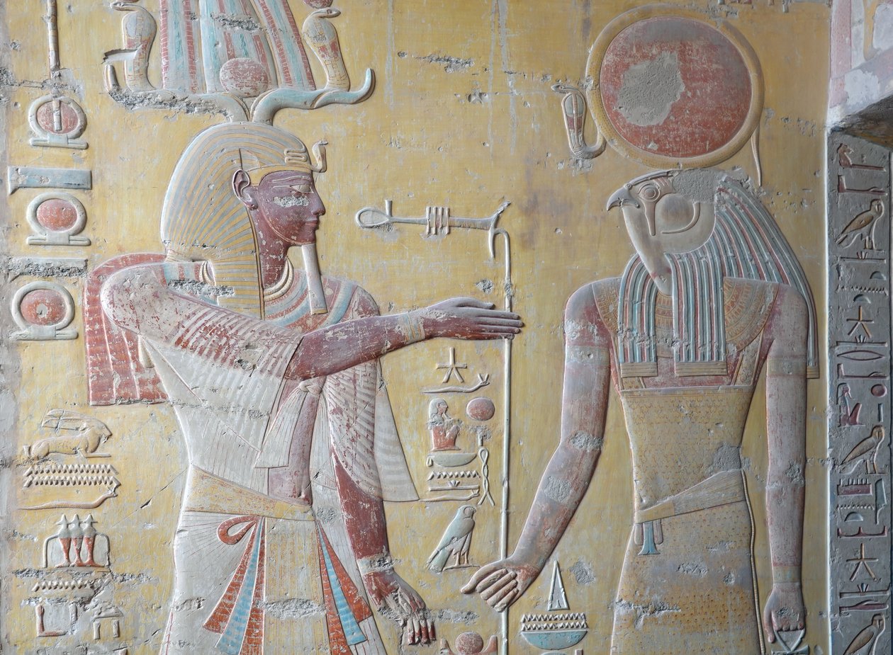 Král Slunce Ra a Chnum, strážce nilských pramenů, hrobka Ramsese IX, Luxor od Egyptian Egyptian