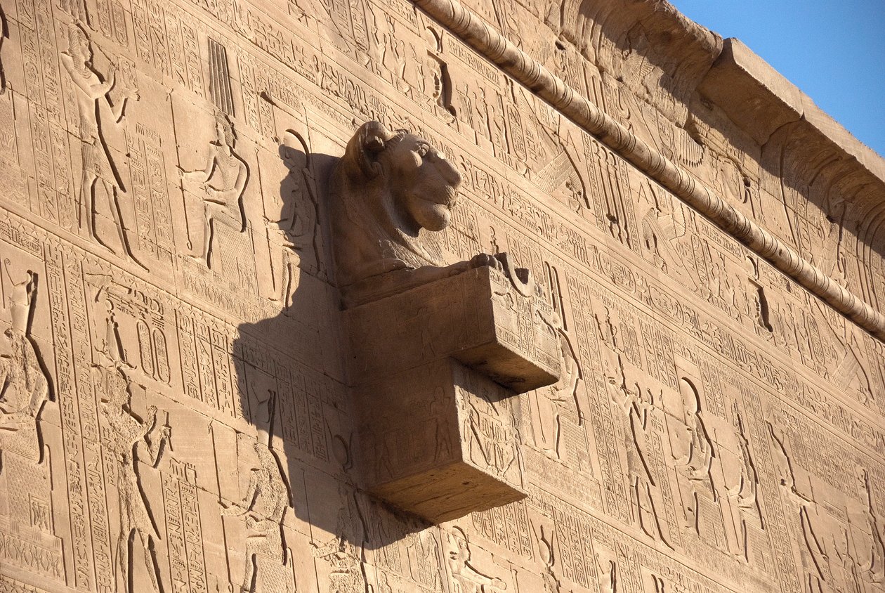 Egyptská starožitnost: chrlič lví hlavy, chrám Hathor, Dendera, Egypt od Egyptian Ptolemaic Period