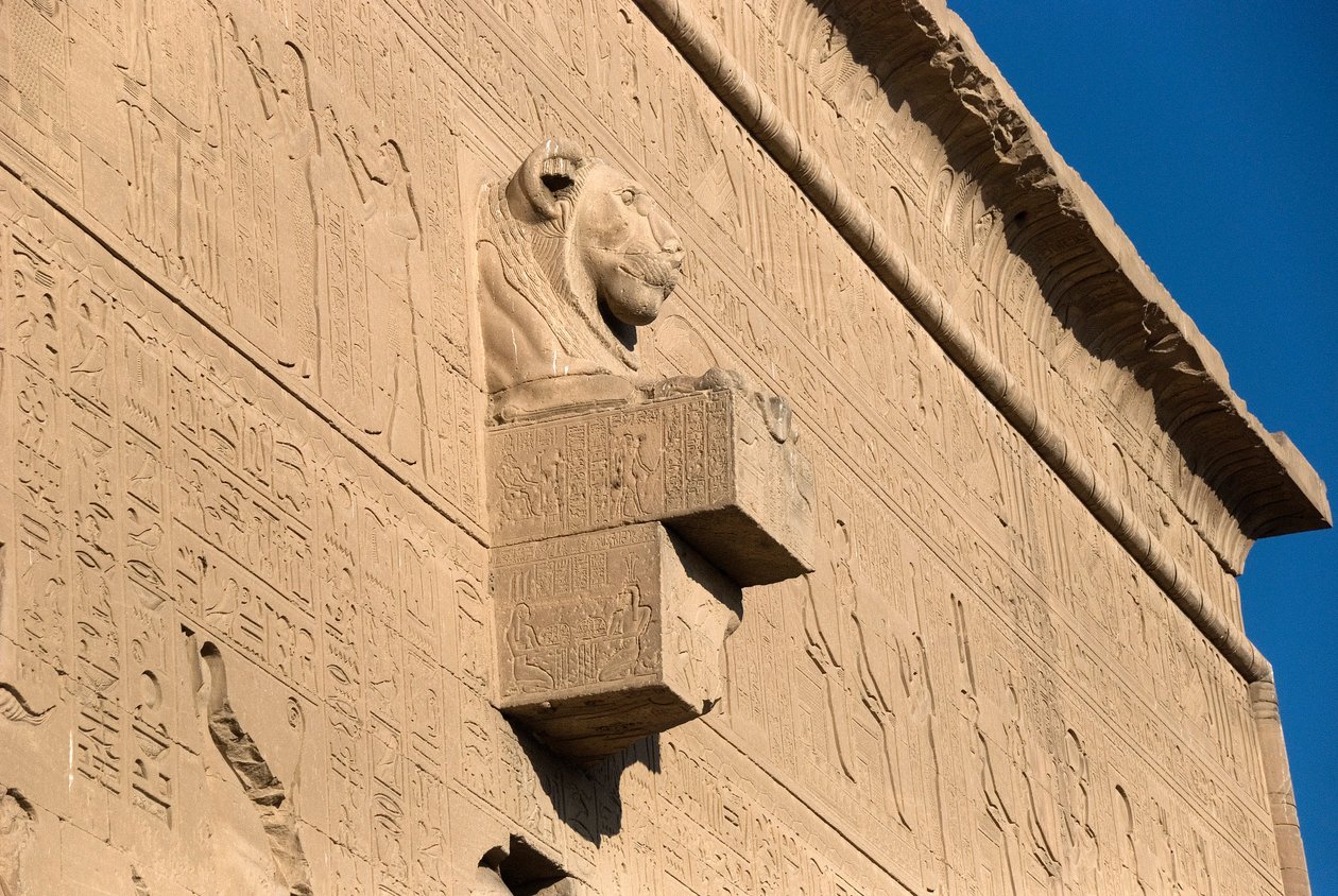 Egyptská starožitnost: chrlič lví hlavy, chrám Hathor, Dendera, Egypt od Egyptian Ptolemaic Period