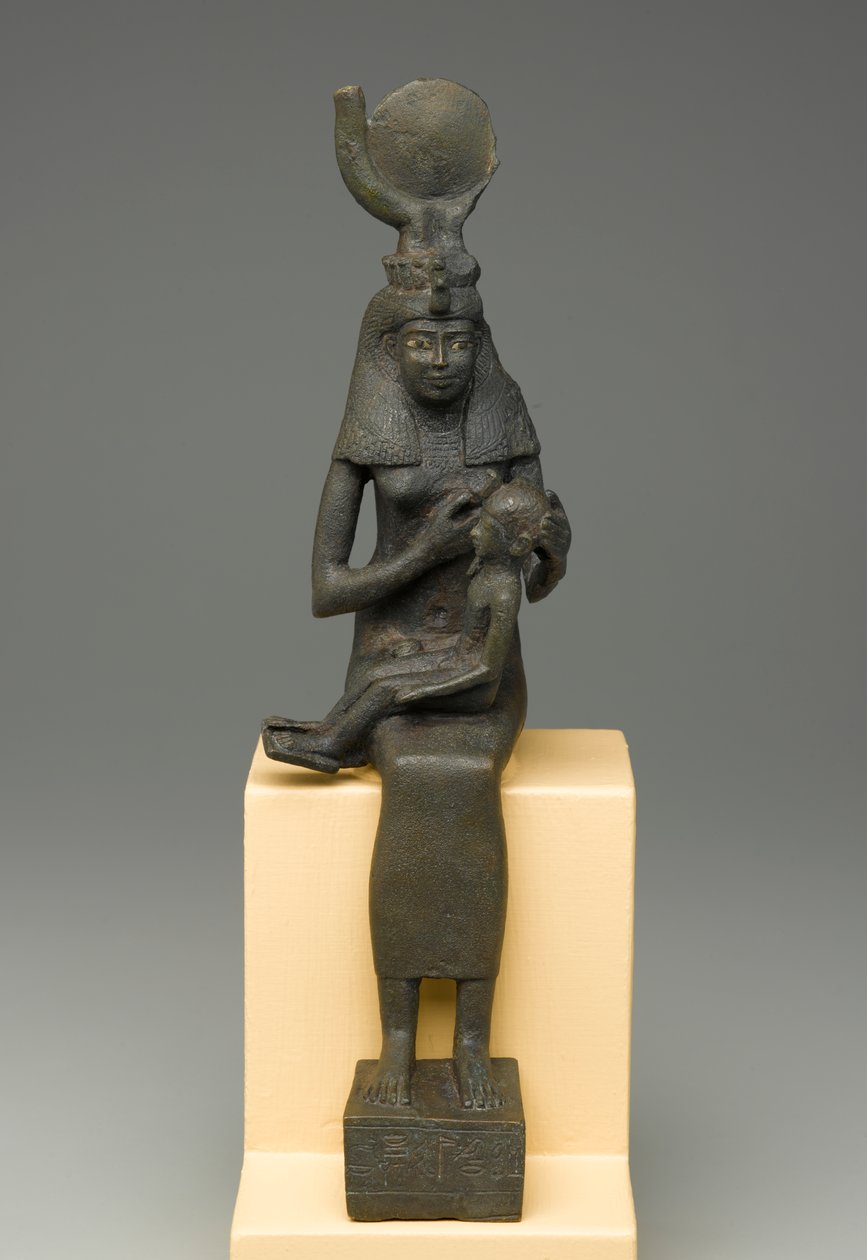 Sedící soška Isis drží Hora (bronzová) od Egyptian Ptolemaic Period
