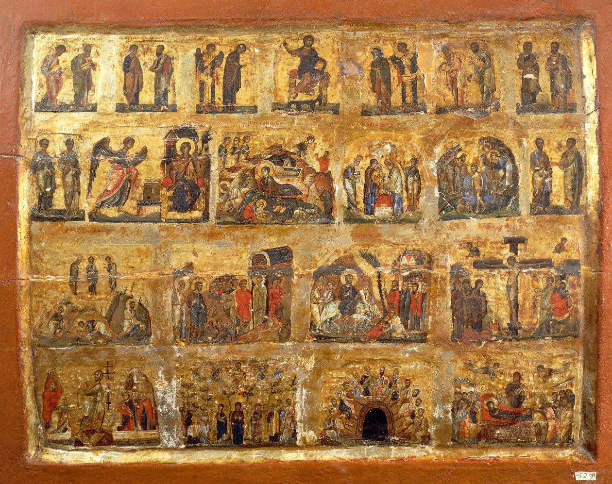 Deesis Row a dvanáct velkých svátků (barva a plátkové zlato na panelu) od Egyptian School