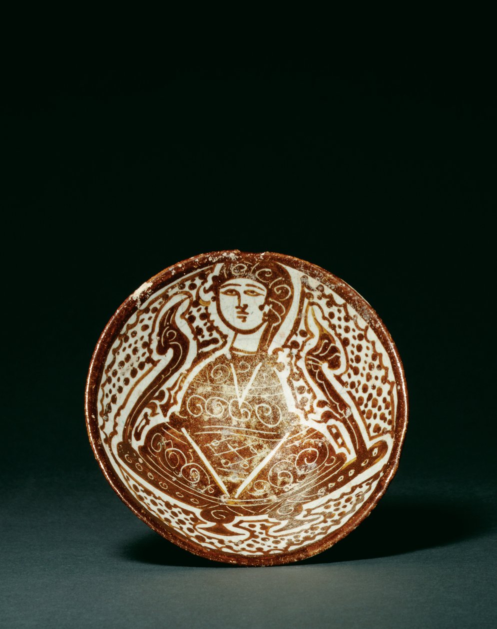 Fatimidově sytě hnědý lesk figurální kónická mísa od Egyptian School