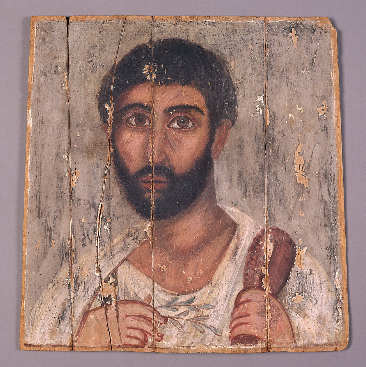 Portrét vousatého muže ze svatyně, asi 100 n. l. (tempera na dřevě) od Egyptian School