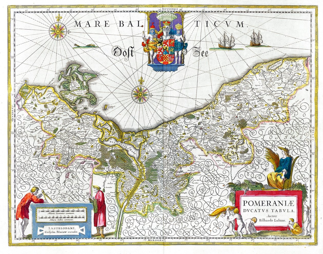 Mapa historického vévodství Pomořanska ze 17. století od Eilhard Lubinus