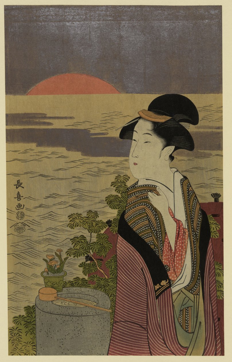 Japonský plnobarevný potisk dřevotřísky ukiyo-e od Eishōsai Chōki