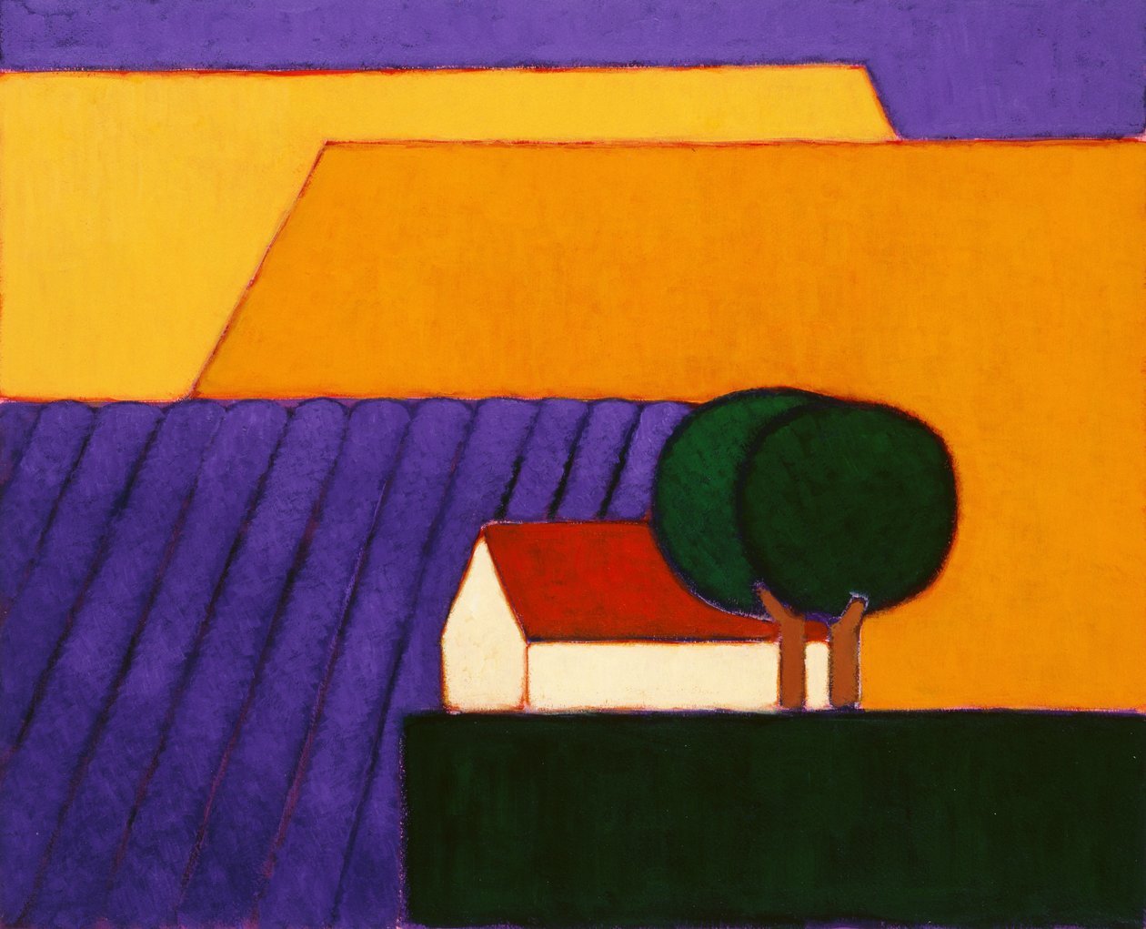 Levandulové pole, Provence, 2004 (akryl na papíře) od Eithne Contemporary Artist Donne