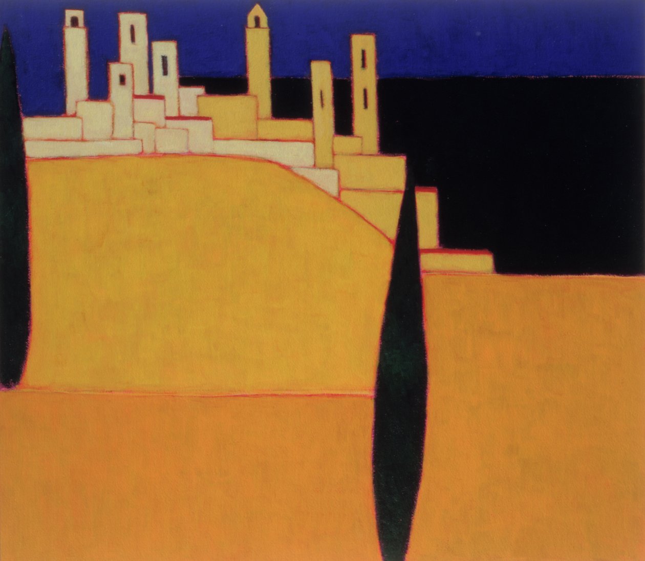 San Gimignano, Toskánsko, 2000 (akryl na plátně) od Eithne Contemporary Artist Donne