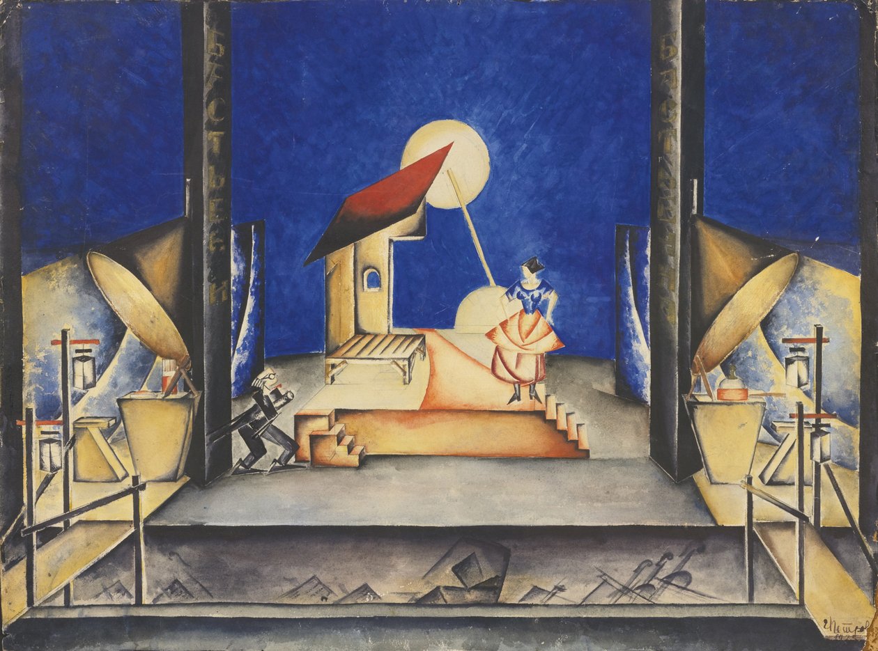 Scénický návrh k opeře Bastien a Bastienne od W. A. Mozarta, 1925 od Ekaterina Petrova Troitskaya
