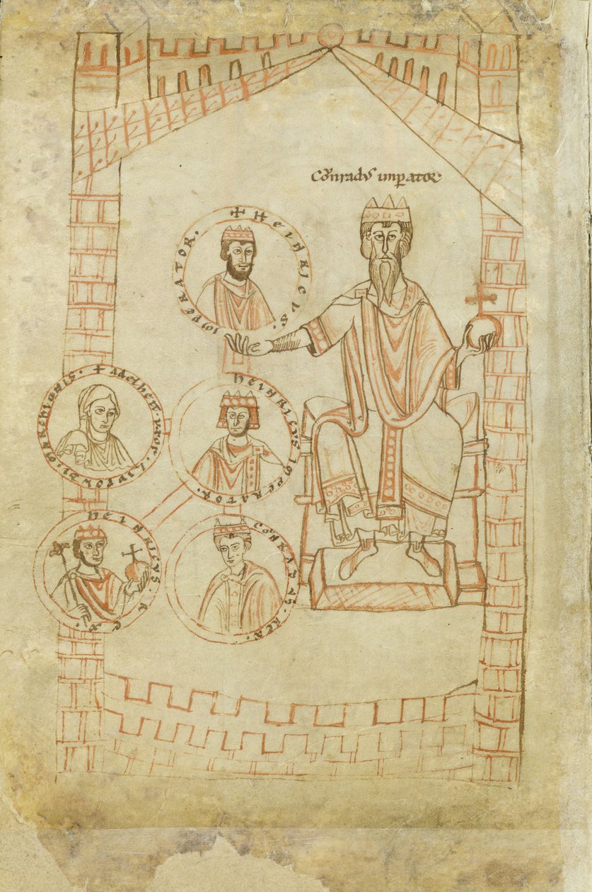 Rodokmen dynastie Salian: Konrád II., Jindřich III., Jindřich IV., jeho manželka Eupraxia z Kyjeva, Jindřich V., 12. století od Ekkehard of Aura