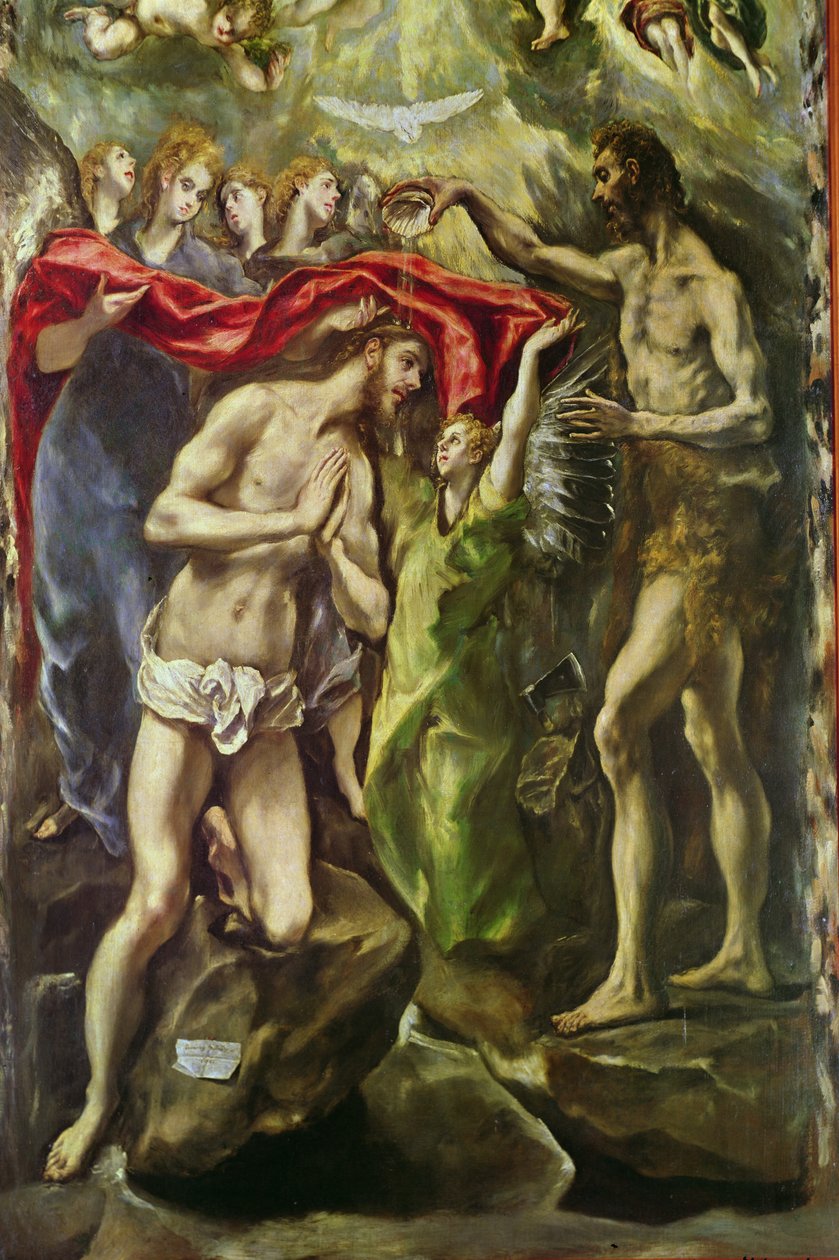 Křest Krista (detail Krista a svatého Jana Křtitele), 1596-1600 od El Greco