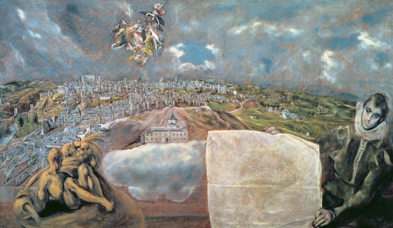 Pohled a mapa města Toledo od El Greco
