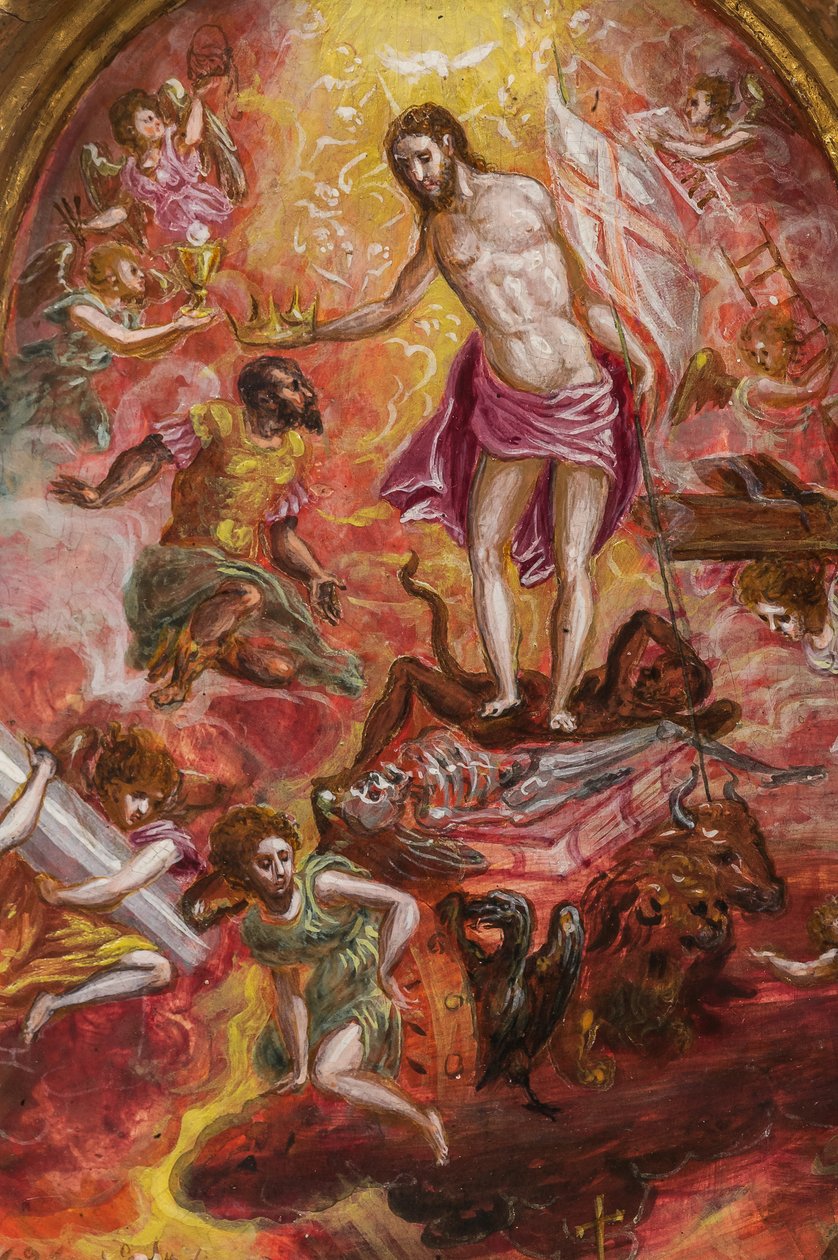Přenosný oltář: centrální panel zobrazující alegorii křesťanského rytíře, detail 2384586 (tempera grassa na panelu) od El Greco