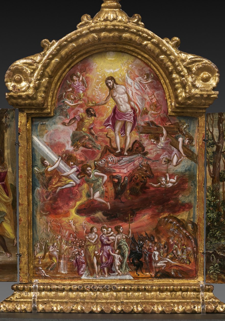 Přenosný oltář: centrální panel zobrazující alegorii křesťanského rytíře, detail 2384586 (tempera grassa na panelu) od El Greco