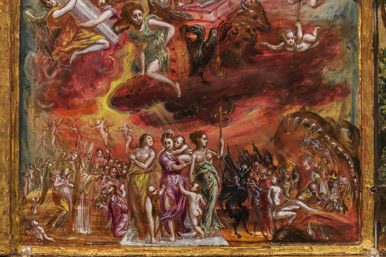 Přenosný oltář: centrální panel zobrazující alegorii křesťanského rytíře, detail 2384586 (tempera grassa na panelu) od El Greco