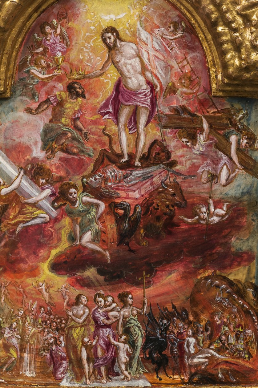 Přenosný oltář: centrální panel zobrazující alegorii křesťanského rytíře, detail 2384586 (tempera grassa na panelu) od El Greco
