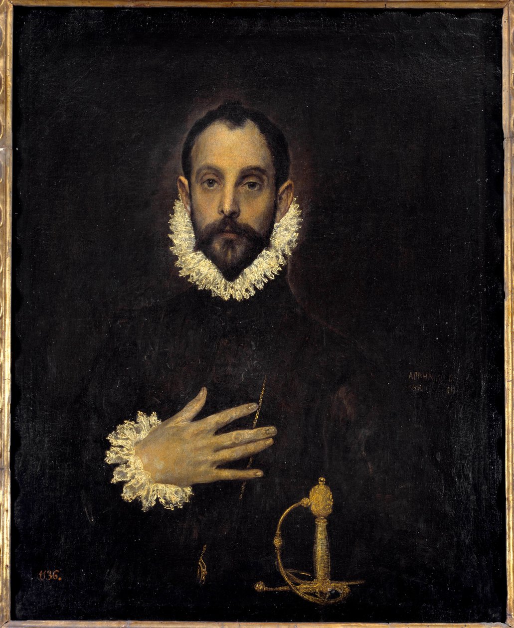 Portrét gentlemana s rukou na hrudi Malba Domenikose Theotokopoulos dit El Greco (1540-1614). 1577 ne. 0,81 x 0,66 m Madrid Musee du Prado od El Greco