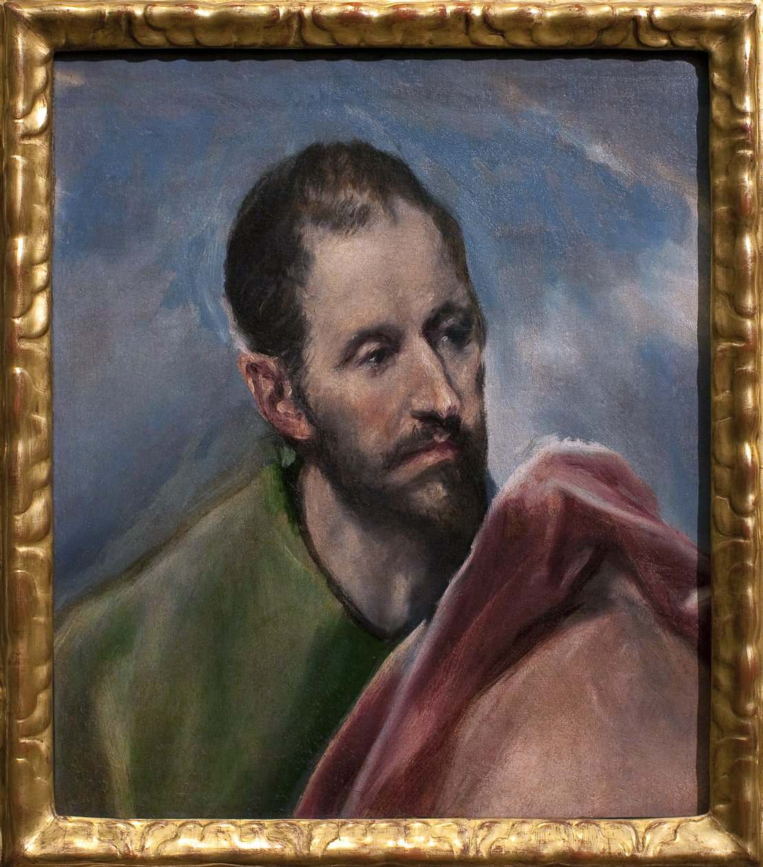 Studie pro mužskou hlavu. Svatý Jakub Menší (Jakub z Alphee, Ježíšův apoštol). Obraz Domenikos Theokopoulos dit El Greco (1541-1614), olej na plátně, cca 1580-1585. Španělské umění od El Greco