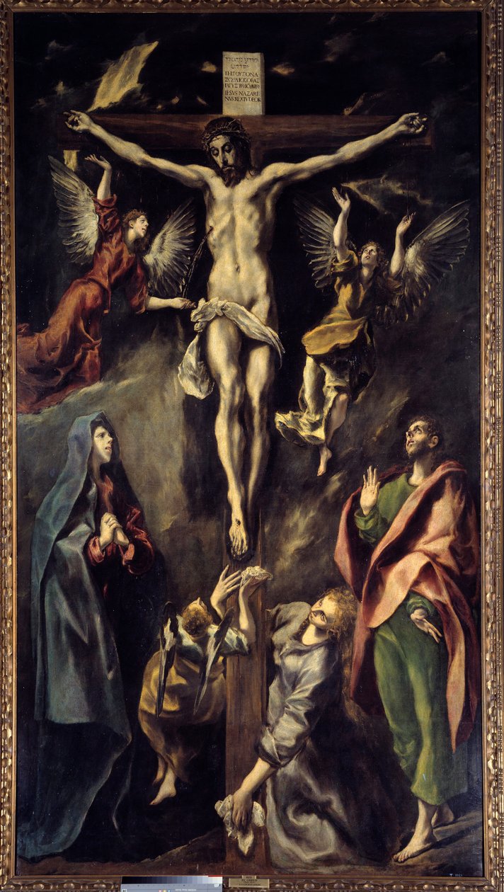 Obraz Ukřižování od Domenika Theotokopoulose dit El Greco (1541-1614) Slunce ze 17. století. 3,12x1,69 m Madrid, muzeum Prado od El Greco