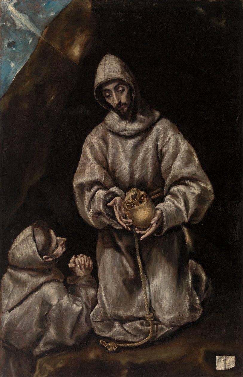 Svatý František a bratr Leo meditující o smrti od El Greco (Domenikos Theotokopoulos)
