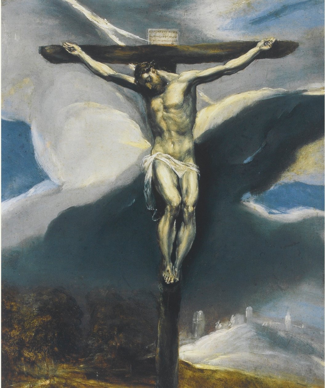 Kristus na kříži v krajině od El Greco