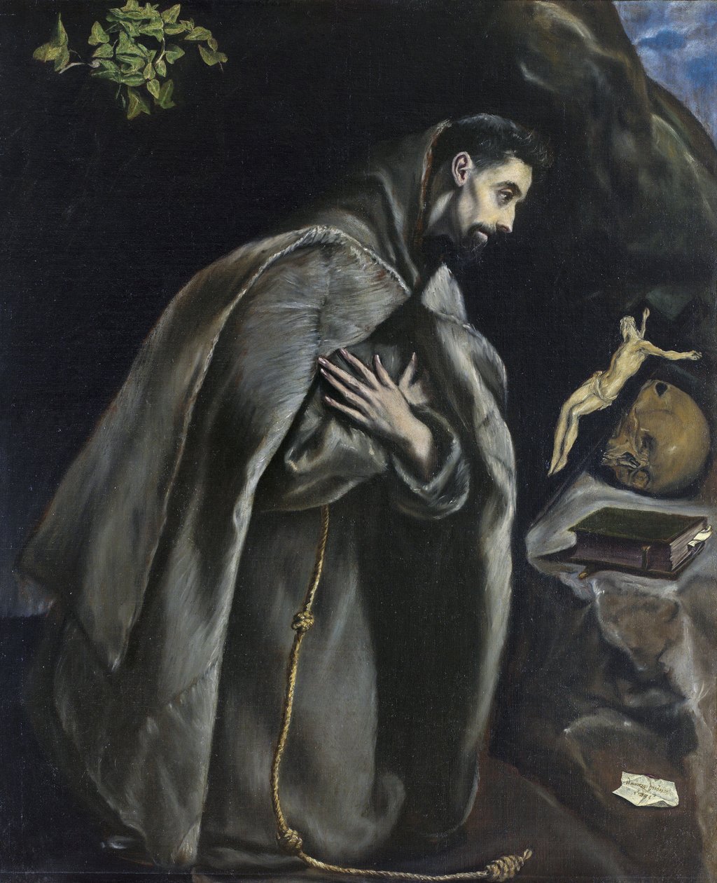 Svatý František v modlitbě před krucifixem od El Greco