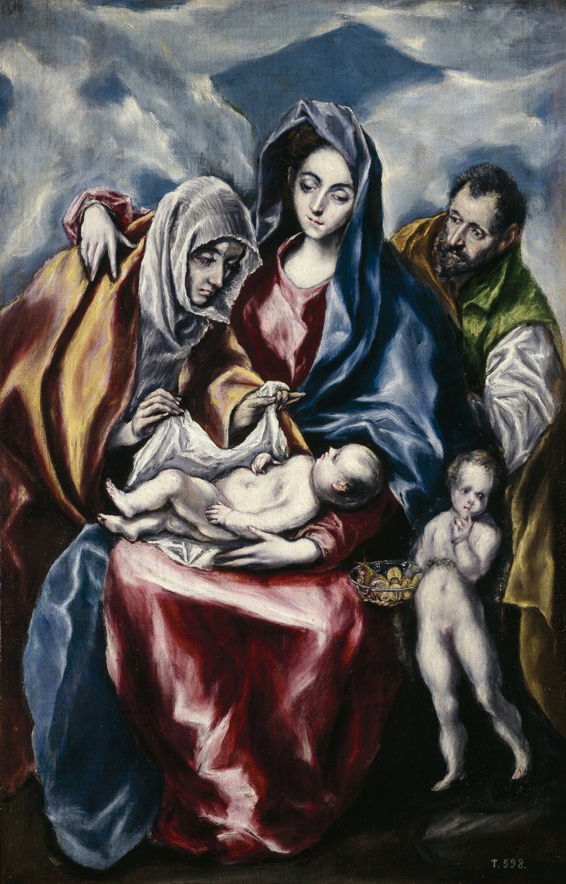 Svatá rodina se svatou Annou a Janem Křtitelem jako dítě, ca. 1600 od El Greco
