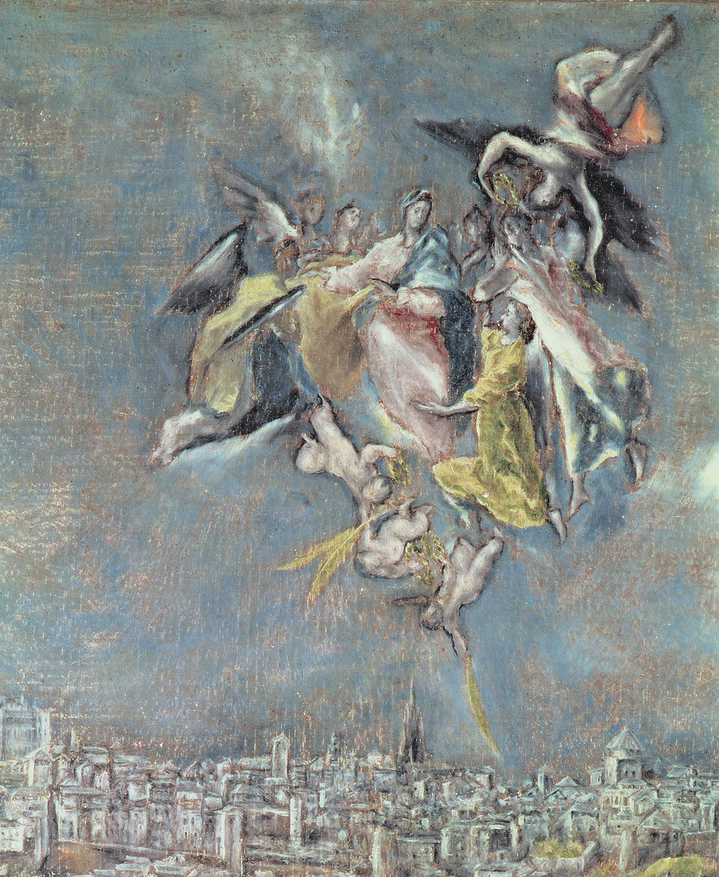 Pohled a mapa města Toledo, detail andělů olej na plátně detail 124615 od El Greco