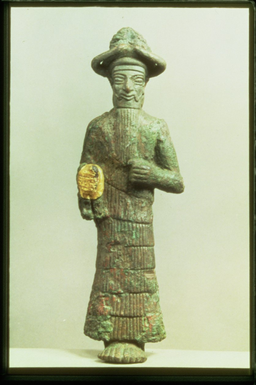 Elamitský bůh se zlatou rukou ze Susa, jihozápadní Írán, cca 1800-1700 př. n. l. (bronz a zlato) od Elamite