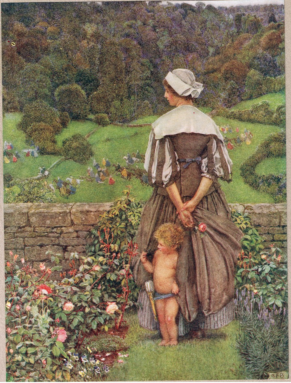 Odstín a pláč po Amorovi, ilustrace z Knihy starých anglických písní a balad, vydané nakladatelstvím Hodder a Stoughton, kolem roku 1910 (barevné lito) od Eleanor Fortescue Brickdale