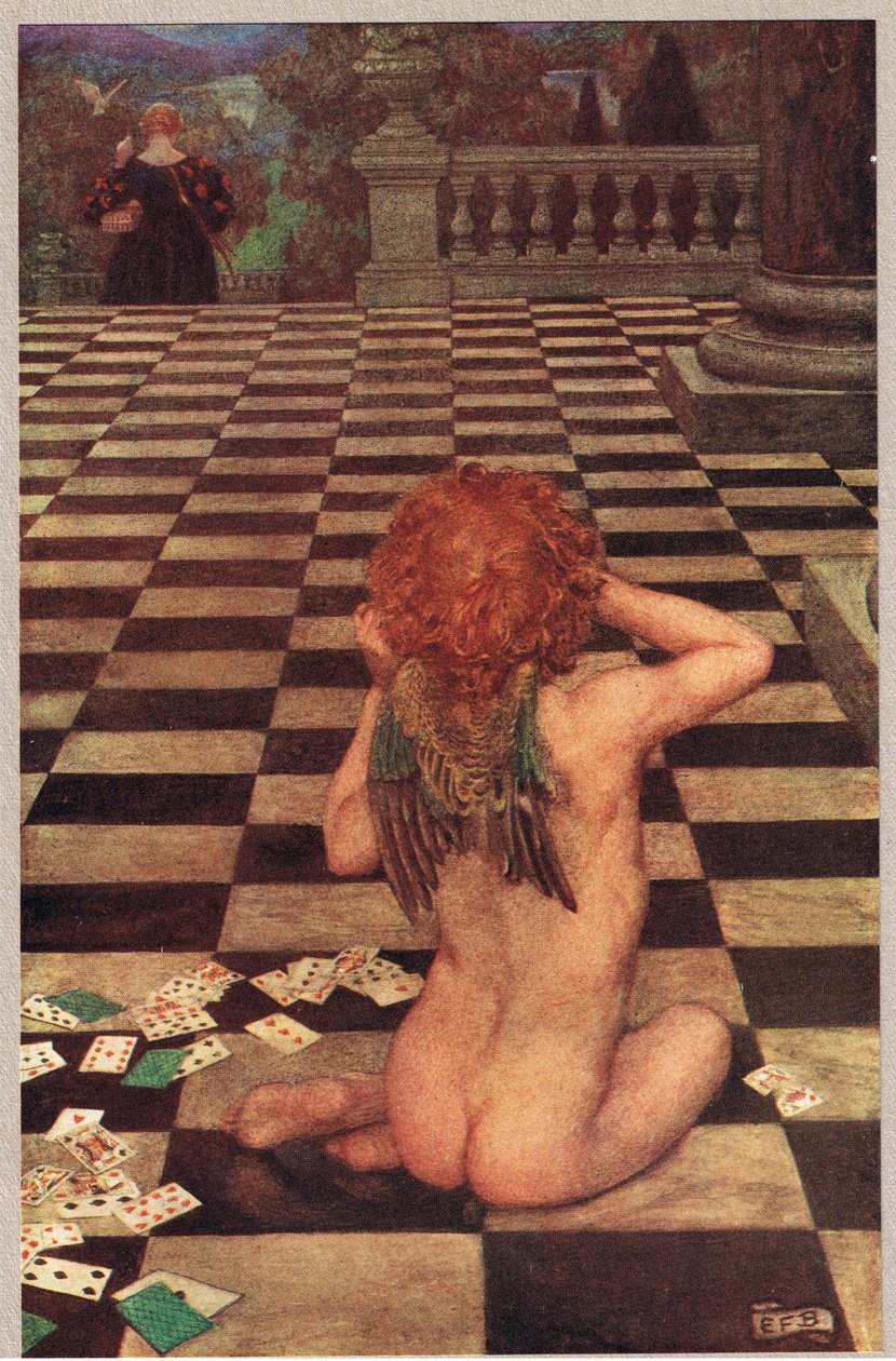 Cupid a Campaspe, ilustrace z „Knihy starých anglických písní a balad“, vydané nakladatelstvím Hodder a Stoughton, kolem roku 1910 (barevné lito) od Eleanor Fortescue Brickdale