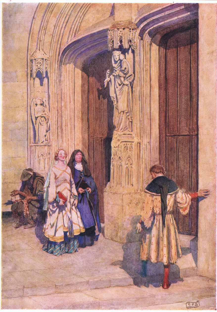 Petrarca a Laura v Avignonu: "Jak často jsem si uvnitř a plný hrůzy říkal, že toto stvoření nepochybně pochází z ráje." (litho) od Eleanor Fortescue Brickdale