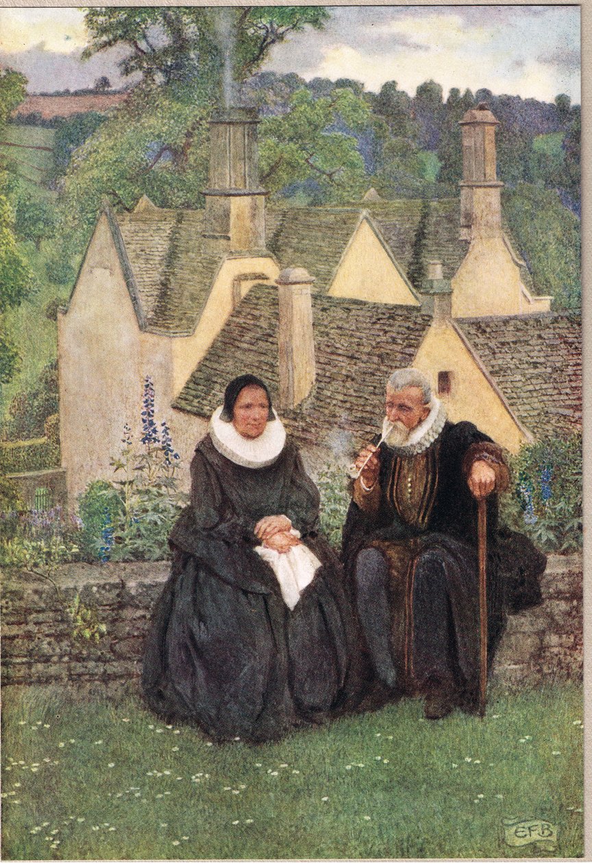 Jsme tak klidní, když už vášně nejsou, ilustrace z „Knihy starých anglických písní a balad“, vydané nakladatelstvím Hodder a Stoughton, kolem roku 1910 (barevné lito) od Eleanor Fortescue Brickdale