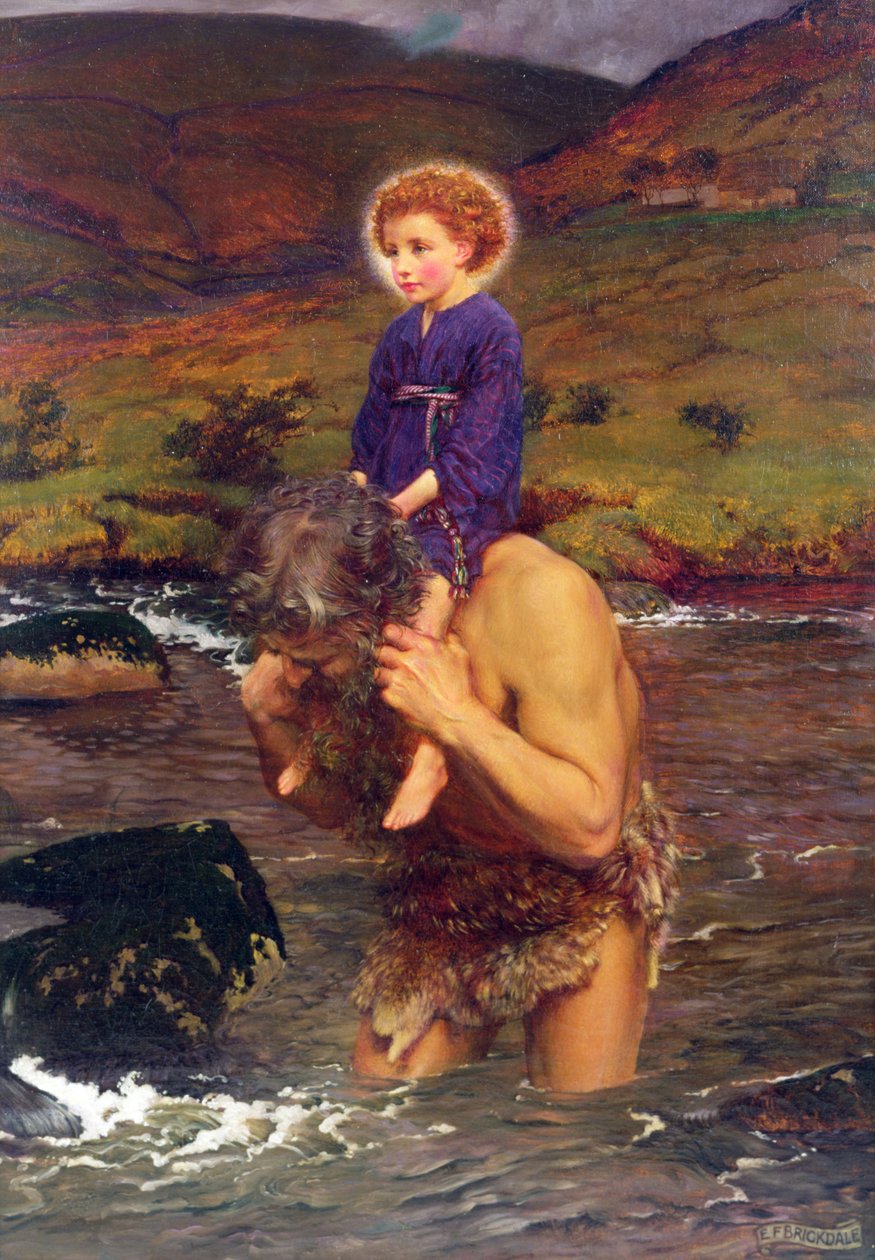 Svatý Kryštof nesoucí Ježíška (olej na plátně) od Eleanor Fortescue Brickdale