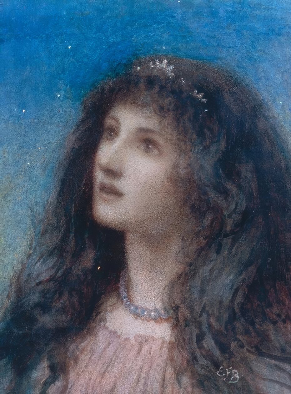 Hlava mladé dívky v noci od Eleanor Fortescue Brickdale