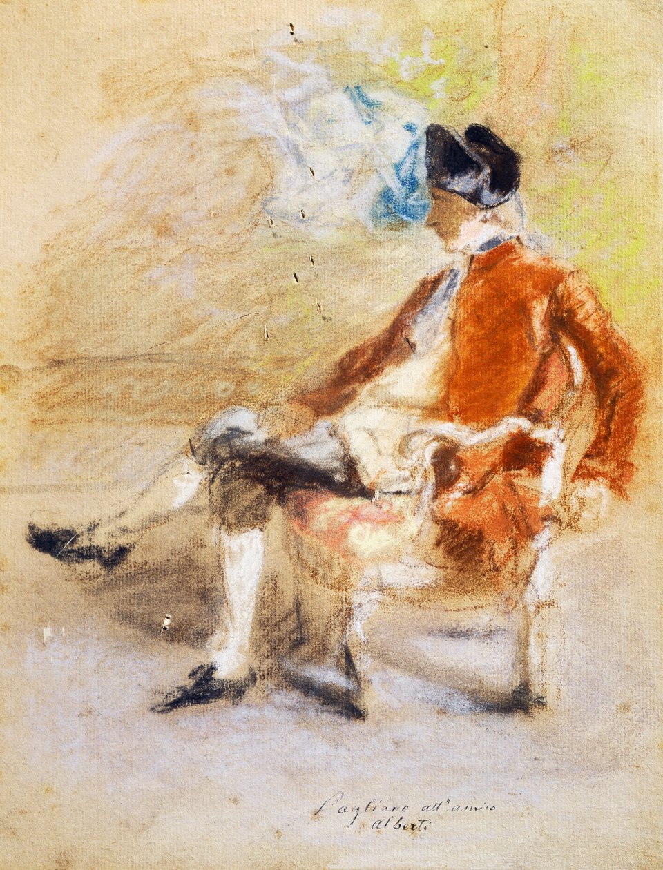 Postava v kostýmu z 18. století, kolem roku 1890 (pastel na papíře) od Eleuterio Pagliano
