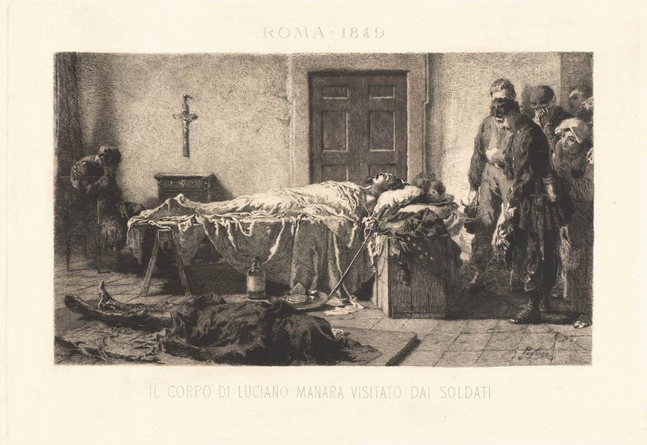 Tělo Luciana Manary navštěvované vojáky od Eleuterio Pagliano