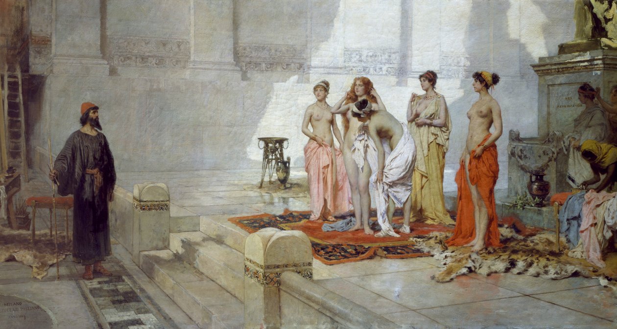 Zeuxis a panny z Crotonu, Eleuterio Pagliano (1826-1903), olej na plátně od Eleuterio Pagliano