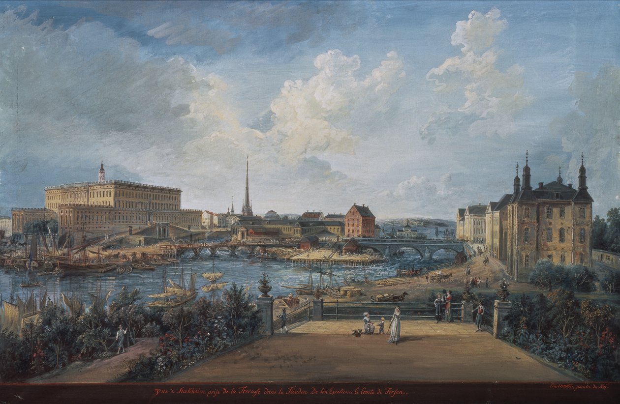 Pohled na Stockholm z terasy Fersen s palácem Makalos (kvaš na plátně) od Elias Martin